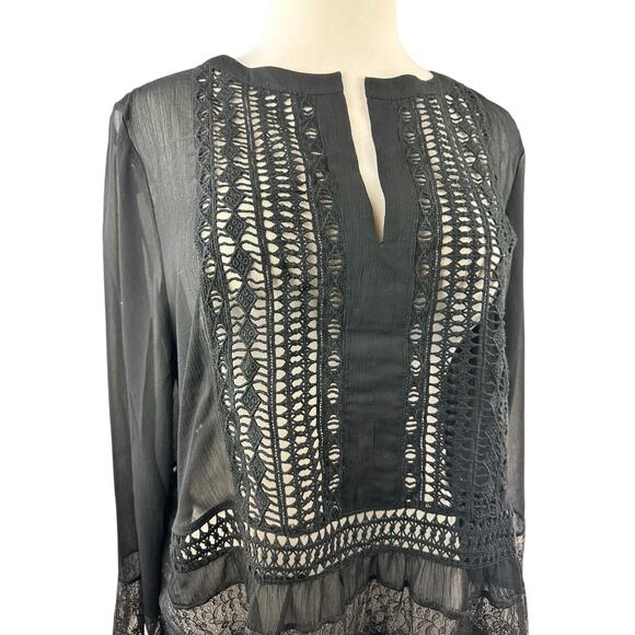Chico's Sheer Black Lattice Lace Blouse Women's Top Size 4 US 20 22 - Picture 4 of 12